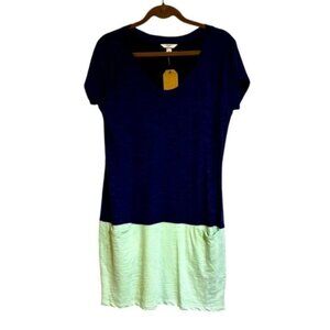 Lands End Canvas Sheath T-shirt Dress Medium Navy Mint Coastal Nautical